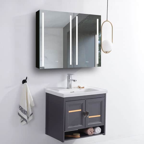 40" x 30" Wall Mounted Modern Bathroom Cabinet with Lights - Right and ...